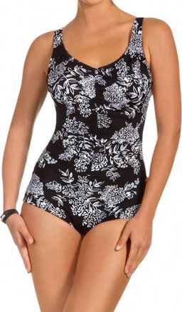 Shape Solver Queens Lace Girl Leg One Piece Swimsuit In Sol Black And White