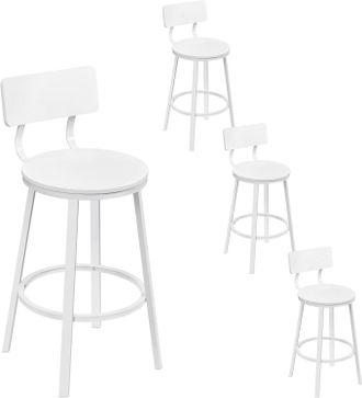 Woltu Set Di 4 Sgabelli Da Bar Con Schienale In Stile Industriale Vintage Con Poggiapiedi Forma Rotonda, Bianco - Woltu