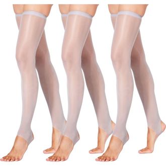 Lechery 4-Pack Glossy Stirrup Thigh Highs in Grey at Nordstrom, Size Large