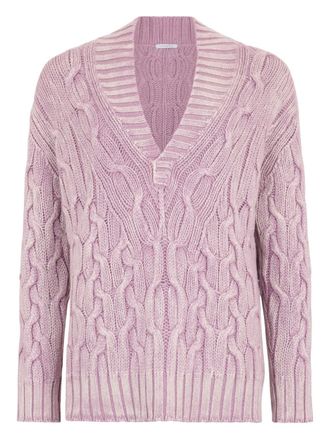 Malo cable-knit V-neck sweater - Paars