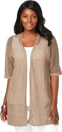 Jessica London Crochet Long Cardigan in New Khaki at Nordstrom, Size 28