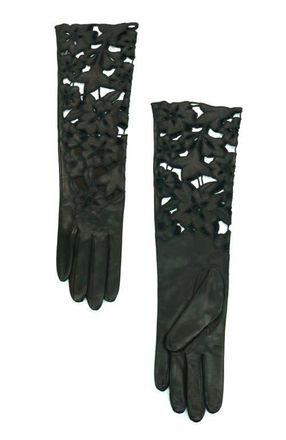 Portolano Long Leather Gloves with floral design in Black at Nordstrom, Size X-Large