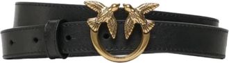 Pinko Love Birds Slim Belt - Dames - Riemen - Zwart - XS - Leer - Accessoires