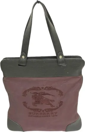 Burberry Black Bordeaux Canvas Leather Tote Bag (Pre-Owned)