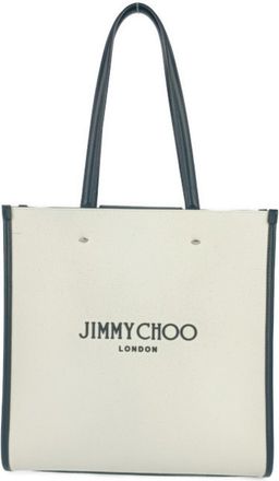 Jimmy Choo London Black Ivory Canvas Leather Handbag Shoulder Bag Tote Bag (Pre-Owned)