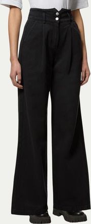 Karen Millen Petite Denim Wide Leg High Waisted Jeans in Black at Nordstrom, Size 12