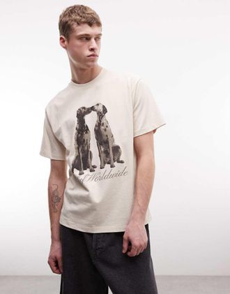 HUF T-shirt candeggiata con stampa di dalmati-Neutro
