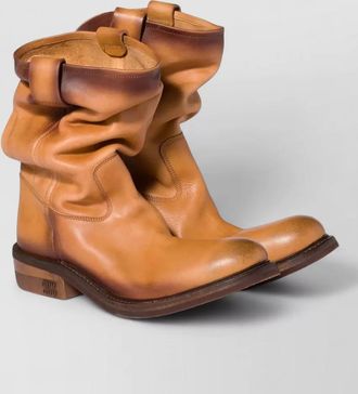 Miu Miu leather ankle boots round toe pull tab