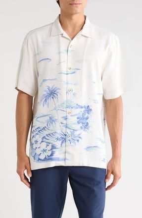 Tommy Bahama Hideaway Cove Silk Camp Shirt in Continental at Nordstrom, Size Xxx-Large