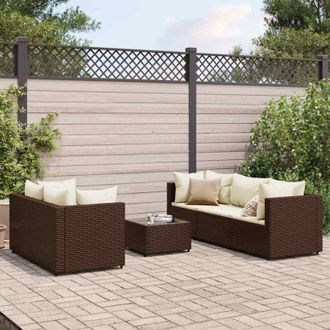 vidaXL Set Muebles De Jard&iacute;n 6 Piezas Y Cojines Rat&aacute;n Sint&eacute;tico Marr&oacute;n Vidaxl