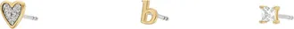 Fossil Womens Initials Gold-Tone Brass Stud Earring Set