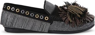 Kurt Geiger Womens Pom Pom Moccasin Loafers - Black Fabric - Size UK 3