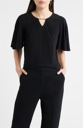 Anne Klein Pleat Neck Bell Sleeve Top in Anne Black at Nordstrom, Size Xx-Small