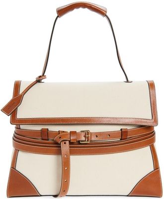 Moschino Medium Tie Me Canvas & Leather Shoulder Bag in Natural/Hide at Nordstrom