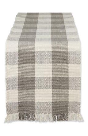 Design Imports Checkered Fringe Cotton Table Runner in Gray at Nordstrom Rack