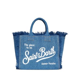 MC2 Saint Barth Textured Denim Tote Bag with Fringed Trim