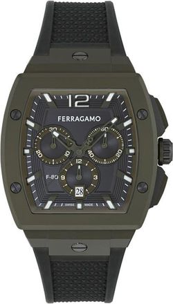 Ferragamo F-80 Tonneau Chronograph Silicone Strap Watch, mmx 42mm in Green Aluminum at Nordstrom
