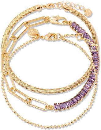 Brook & York Priya Birthstone Tennis Bracelet Set in Gold February at Nordstrom