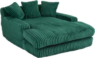 STILVORA Chaise Longue Sill&oacute;n En Pana Acanalada Con 3 Cojines Ergon&oacute;mico Sin Montaje Estilo Moderno En Tela Verde Esmeralda