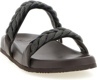 Brunello Cucinelli Womens Brown Leather Slides Shoe