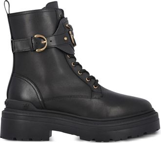 Pinko Black Mia Gold-Tone Buckle Leather Boots