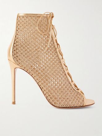 Gianvito Rossi Stivaletti In Mesh Con Finiture In Pelle E Lacci 105 - Oro