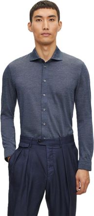 HUGO BOSS Mens Collared Neck Long Sleeve Regular Fit Shirt in Dark Blue - Size 2XL