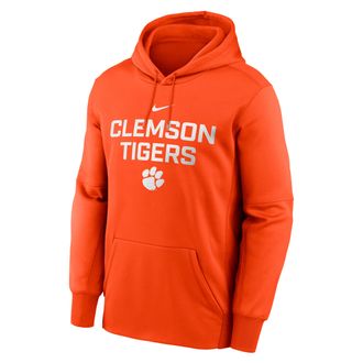 Nike Mens Clemson Team Stacked Mens Nike Therma College Pullover Hoodie in Orange | NKAQ89MCLN-DQE
