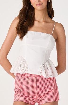 ASTR the Label Teale Eyelet Cotton Peplum Top in White at Nordstrom, Size X-Small