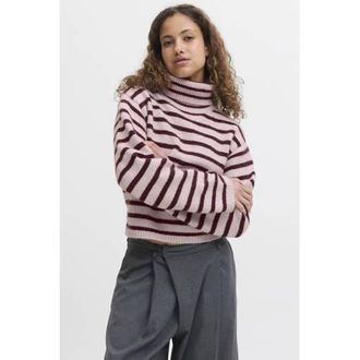 Jack & Jones coltrui grof gebreid gestreept roze/donkerrood