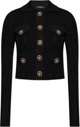 Balmain Kanten trui met kraag - Dames - Vesten - Zwart - XS - Leer - Truien & Vesten