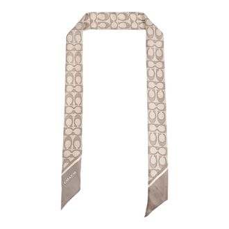 Coach Accessoires, Dames, Beige, ONE Size, Textured Signature Print Silk Skinny Scarf