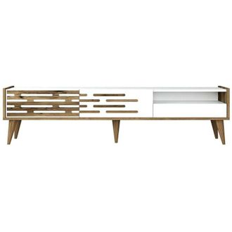 Dmora Mobile porta tv Alnilam, Credenza da soggiorno, Armadio basso per tv, Base parete attrezzata, 180x45h35 cm, Bianco e Noce, con imballo rinforzato
