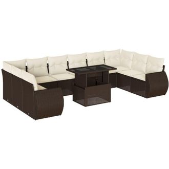 vidaXL Set De Sof&aacute;s De Jard&iacute;n 11 Pzas Cojines Rat&aacute;n Sint&eacute;tico Marr&oacute;n Vidaxl