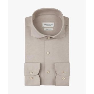 Profuomo Overhemden, Heren, Beige, M, Katoen, Klassiek Slim-Fit Overhemd met Italiaanse Kraag