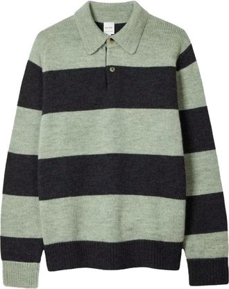 Paul Smith V-neck Knitwear, male, Green, L, Block Stripe Polo Jumper