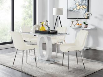 Furniturebox Giovani 4 Grey Dining Table & 4 Pesaro Silver Leg Chairs in Cream