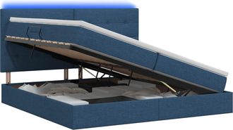 vidaXL Cama De Almacenamiento Led Con Colch&oacute;n Azul 200 X 200 Cm Tela Vidaxl