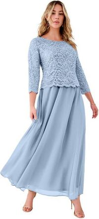 Roaman's Plus Size Sequin Lace Three Quarter Sleeve A-Line Gown in Pale Blue at Nordstrom, Size 14