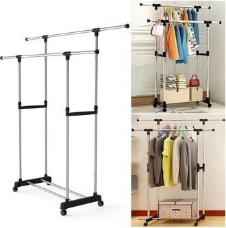 Trade Shop Trade Shop - Stand Appendiabiti Regolabile Telescopico Con Ruote Organizer Abiti Doppio