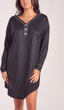 iCollection Microfiber Knit Sleep Shirt with Functional Buttons in Black at Nordstrom, Size X-Small