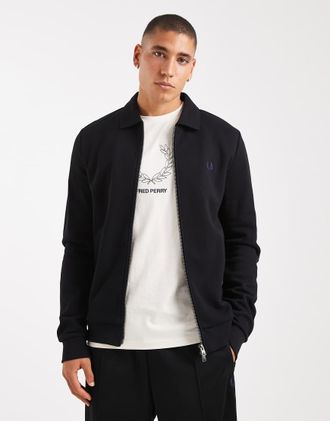 Fred Perry Felpa nera con colletto e zip-Nero