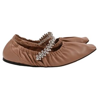 Jimmy Choo London Gai Crystal-Embellished Ballet Flats in Brown Leather