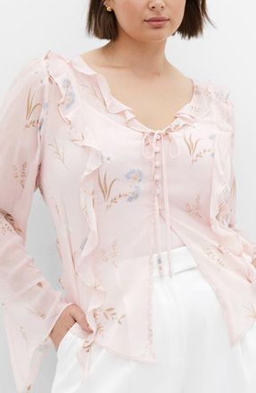 City Chic Sweet Nothings Ruffle Top in Aria Floral at Nordstrom, Size Xs