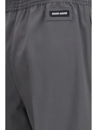 Miu Miu Womens Straight Leg Wool Trousers Hematite Grey Virgin