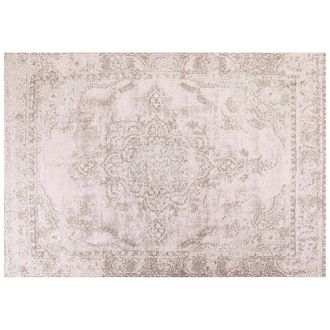 Beliani Alfombra De Algod&oacute;n Rosa Beige 160 X 230 Cm Poli&eacute;ster Oriental Desgastado Matarim