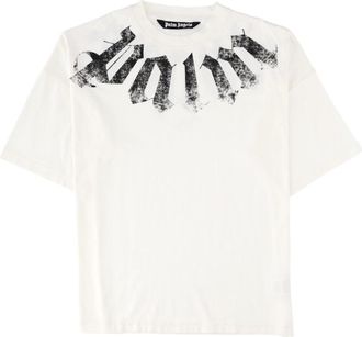 Palm Angels White Distressed Gothic Graphic Cotton T-Shirt