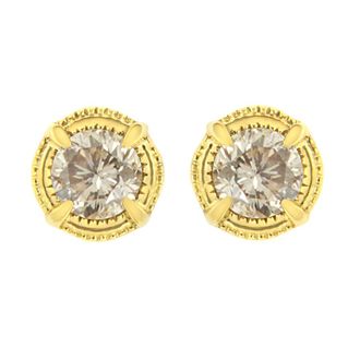 House of Brilliance 14K Yellow Gold Plated.925 Sterling Silver 3/4 cttw Diamond Modern 4-Prong Solitaire Milgrain Stud Earrings (K-L Color, I2-I3 Clarity)