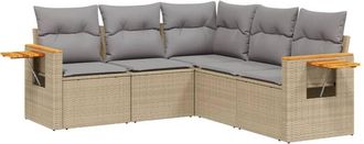 vidaXL Juego De Sof&aacute;s Jard&iacute;n Con Cojines 5 Pzas Rat&aacute;n Sint&eacute;tico Beige Vidaxl