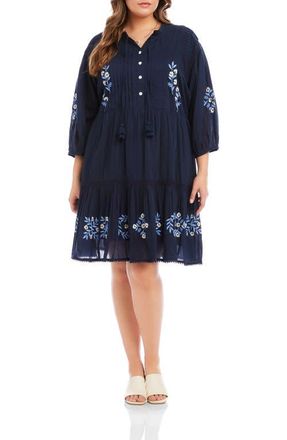 Karen Kane Floral Embroidered Tassel Cotton Dress in Navy at Nordstrom, Size 0 X
